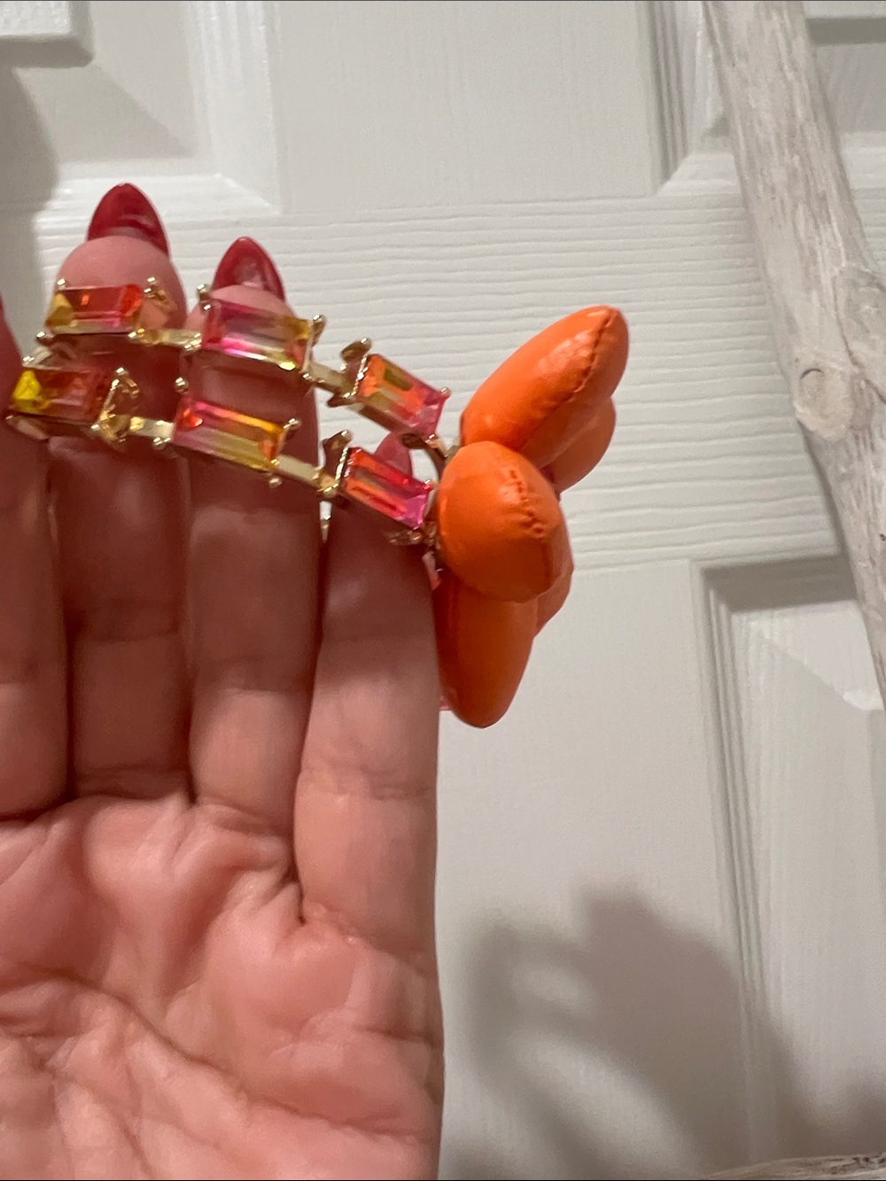 Betsey Johnson Gold-Tone Bracelet with Orange and Pink Floral Charms - Picture 3 of 3